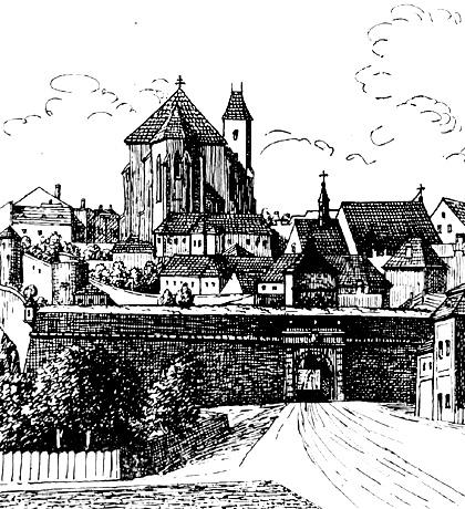 The Jewish Gate in Brno, Moravia 18th Century. Drawing
