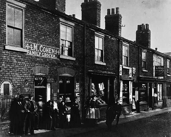 Shops in the Leyland District, Leeds, England, 1890