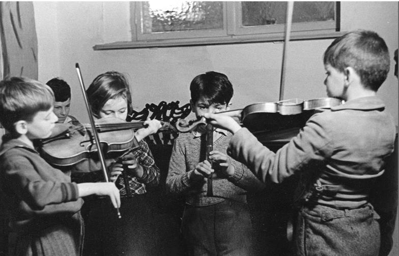 Young Children Playing a Violin and a Recorder at Music Class, Berlin, Germany 1935