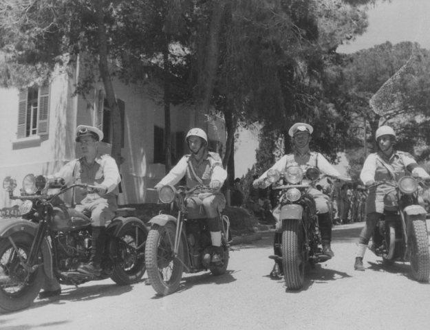 Four motocyclists of the Military police, Israel, 1950s Four motocyclists of the Military police, Israel, 1950s