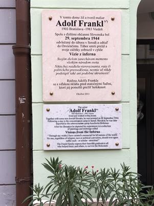 Plaque on the former home of painter Adolf Frankl, Bratislava, Slovakia, 2017