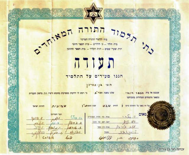 Hagai Ben-Gurion's 6th Grade Graduation Certificate, Toronto, Canada, 1953 Hagai Ben-Gurion's 6th Grade Graduation Certificate, Toronto, Canada, 1953