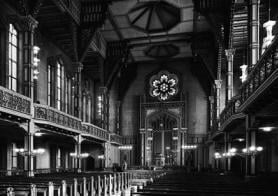 Interior view of the Great Synagogue of Stockholm. Postcard. The Oster Visual Documentation Center, ANU - Museum of the Jewish People. Courtesy of Pinhas Shahar, Israel