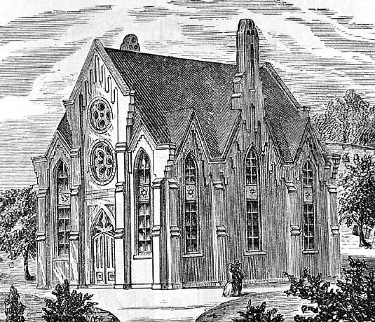 Mount Sinai Synagogue in St. Louis, Missouri, USA. Drawing, 1870