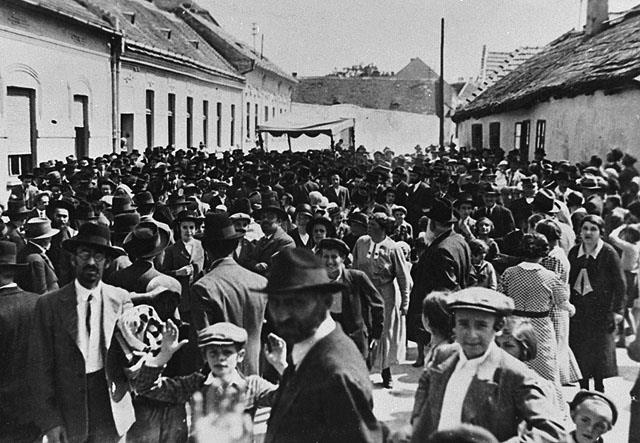 In front of the Orthodox Synagogue, Papa, Hungary, c.1930