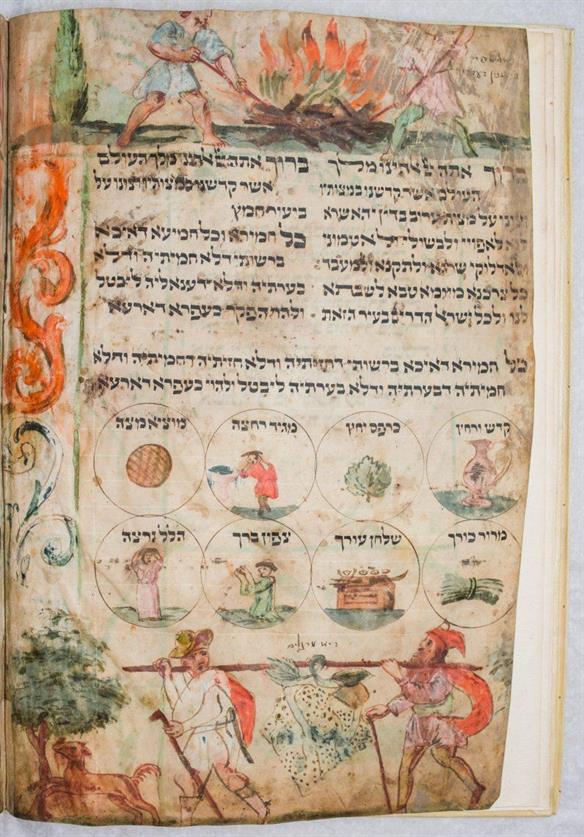 הגדת פראג של גוטווירט-צוקר, דיו וגואש על קלף, 1707. מתנת בנימין צוקר